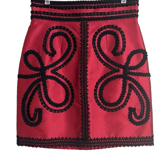 Dolce & Gabbana Pencil Skirt 46 Red Silk Mikado Jacquard Black Embellishments - Picture 3 of 9